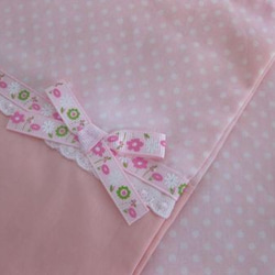 ランチョンマット＋巾着セット　ピンクドット柄×小花リボン 2枚目の画像