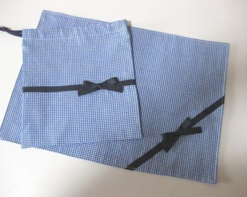 ランチョンマット＋巾着セット ブルーギンガム×紺リボン 弁当袋 dolce