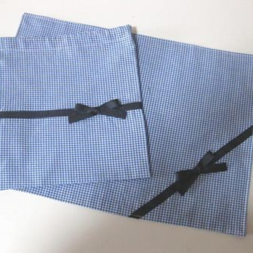 ランチョンマット＋巾着セット ブルーギンガム×紺リボン 弁当袋 dolce