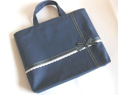 トートバック 紺×紺小花リボンレース レッスンバッグ dolce 通販