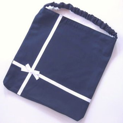 座布団カバー・防災頭巾カバー　紺×白リボン 1枚目の画像