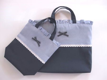 お受験通学通園2点セット　フリル付紺×コードレーン