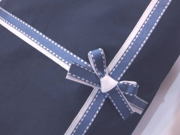 ナイロンシューズバック　紺×ブルー白ステッチリボン 3枚目の画像