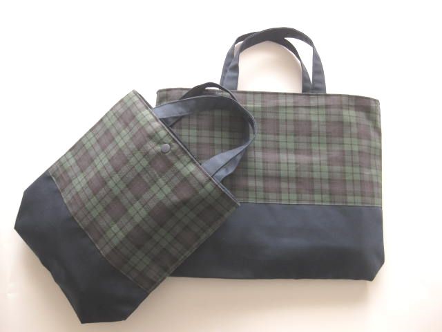 通学通園2点セット　紺×ブラックウオッチ柄