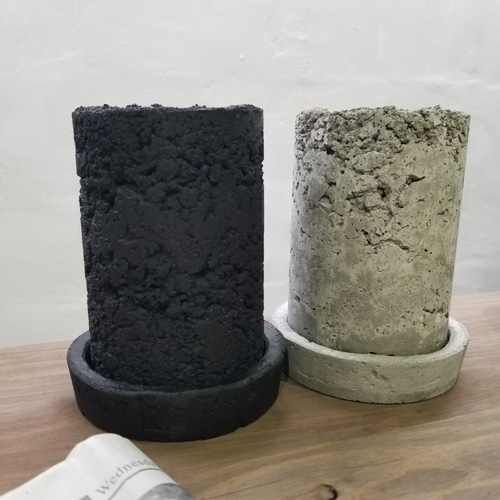 円柱型 ショート ハンドメイド センメント鉢 コンクリート鉢 モルタル