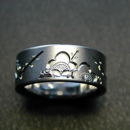 K18和（梅）彫りゴールドリング 11号 2833K2506 和彫りの指輪 梅 指輪