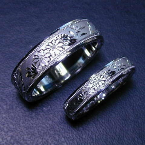 日本の彫金 手彫りのシルバーペアリング 指輪・リング Tebori 通販