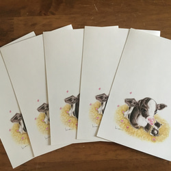 販売終了　送料無料　手書き文字入れ可能（無料） 2021お年玉くじ付き年賀はがき　可愛い子牛と子猫　5枚　 3枚目の画像