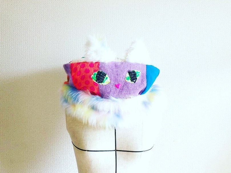 【カラフルパッチワーク猫ちゃんと一緒にお出かけスヌード（オーダー可）】