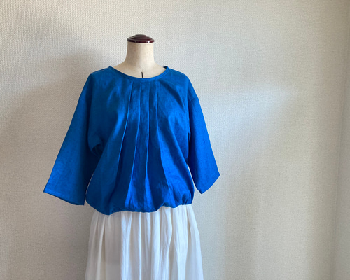 マイラン　リネン ブラウス　青 マイランリネン ブラウス青