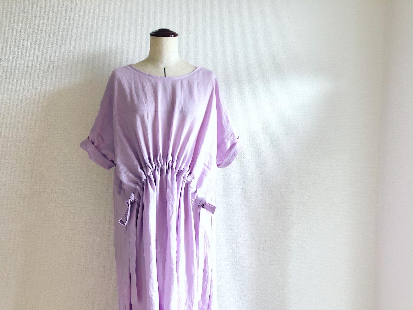 【紫陽花ラベンダーリネンのデザインワンピース】