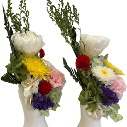 プリザーブドフラワー仏花一対✨コンパクトサイズ花器一体型✨25cm 3枚目の画像