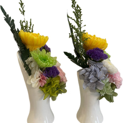 プリザーブドフラワー仏花一対　コンパクトサイズ花器一体型23cm 3枚目の画像