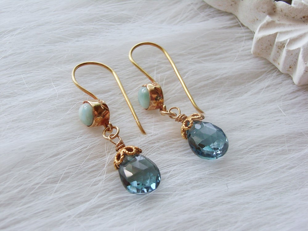 ラリマーとロンドンブルートパーズのピアス　13金　K13