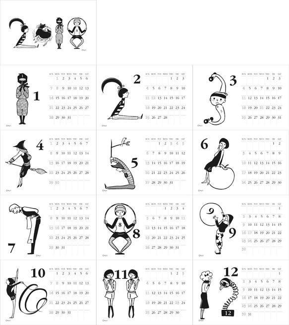 数字イラスト卓上カレンダー2018（日曜始まり） 4枚目の画像