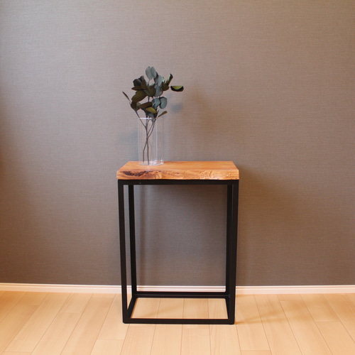 無垢材＆鉄脚のサイドテーブル 無垢材のアイアン脚のサイドテーブル