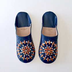 優雅的拖鞋Arinasu海軍×橙色手工縫製的刺繡 第2張的照片