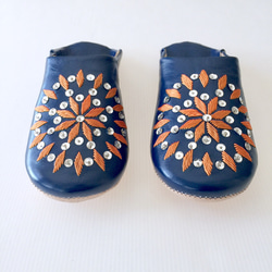 優雅的拖鞋Arinasu海軍×橙色手工縫製的刺繡 第5張的照片