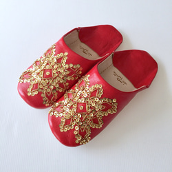 免費送貨到11/6（僅在日本）☆☆SALE優雅拖鞋女士鮮紅的手工縫製刺繡 第3張的照片