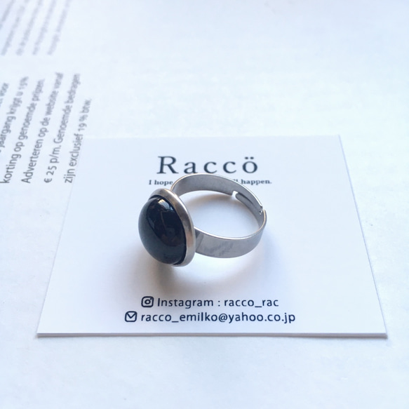 onyx stainless ring 天然石 オニキス 12mm ステンレスリング サイズフリー 2枚目の画像