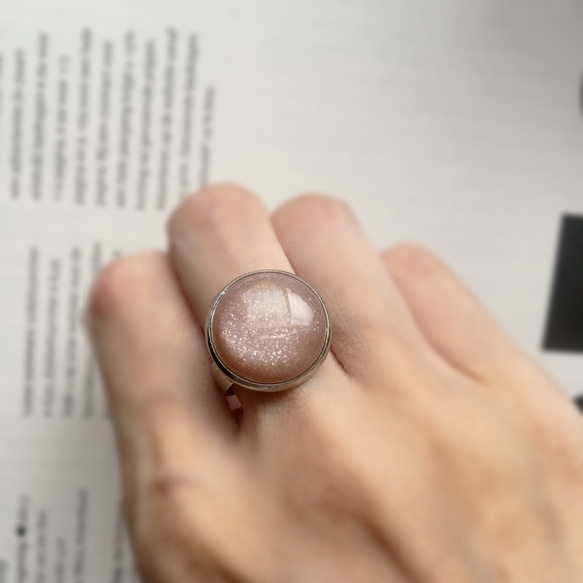 moon stone stainless ring 天然石 オレンジムーンストーン16mm ステンレスリング フリー 3枚目の画像