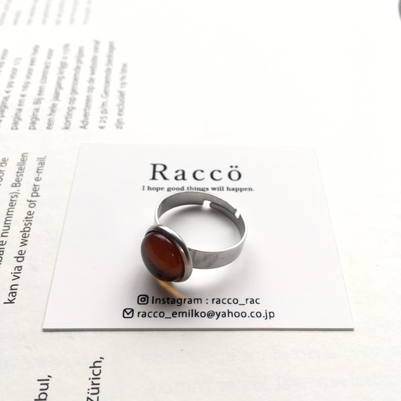 バルティックアンバー (琥珀) ring 天然石 10mm ステンレス