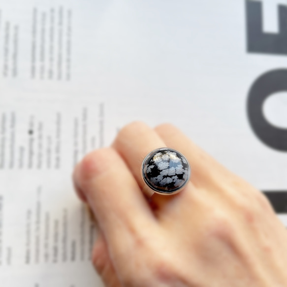 スノーフレークオブシディアン ring 天然石 16mm ステンレスリング サイズフリー 3枚目の画像