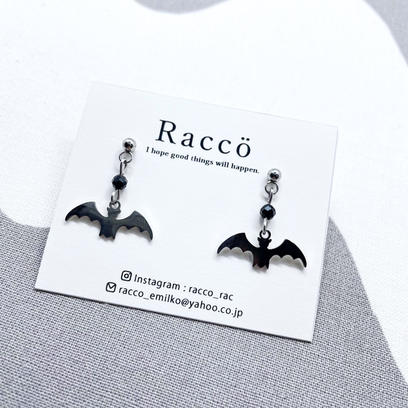 bat pierce コウモリ(２タイプ)ステンレスピアス ノンホールピアス変更可 3枚目の画像