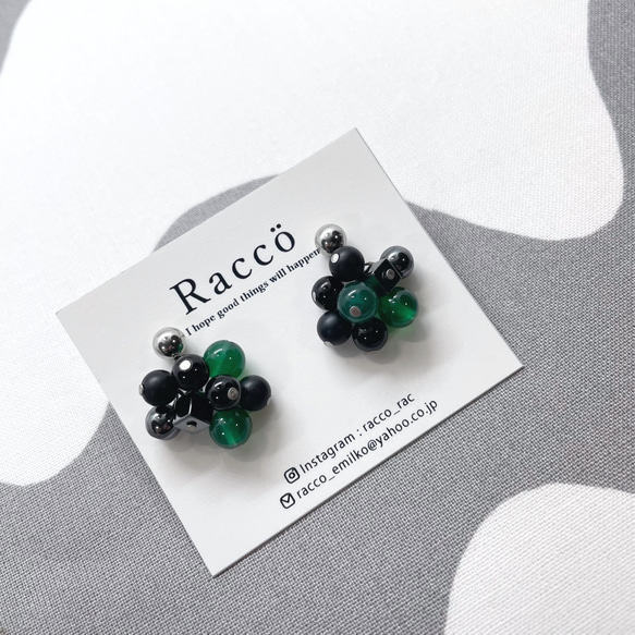 aggregation pierce (グリーンオニキス) ステンレスピアス 2枚目の画像