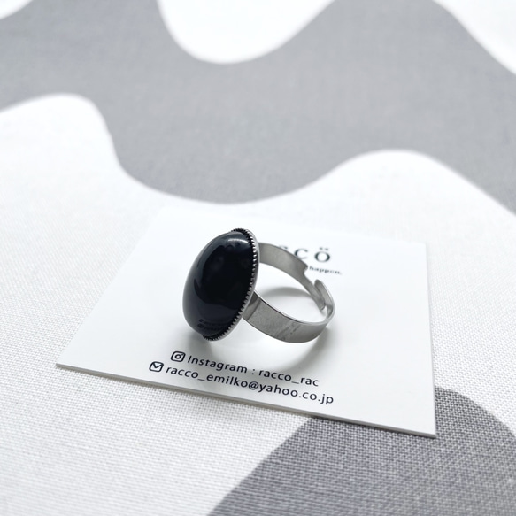 oval onyx stainless ring 天然石 オニキス18×13mm オーバルカボションリング サイズフリー 2枚目の画像