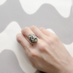 oval stainless ring 天然石 ダルメシアンジャス18×13mm オーバルカボションリング サイズフリー 5枚目の画像