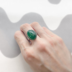 oval  stainless ring 天然石 グリーンオニキス18×13mm オーバルカボションリング サイズフリー 5枚目の画像