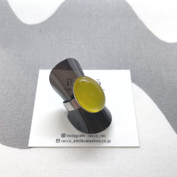 oval stainless ring 天然石 イエローオニキス18×13mm オーバル