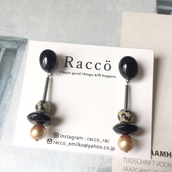 2way onyx bicolor pierce 秋色カラー (ピンク他、全3色) ステンレスピアス 4枚目の画像