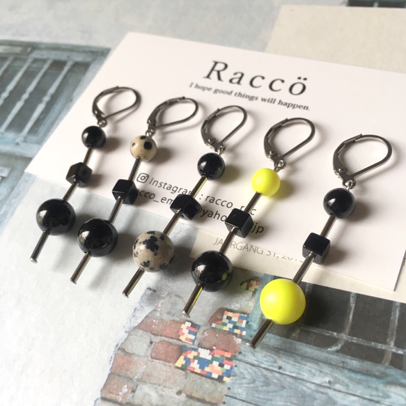 onyx＋color  ◯◼️○ pierce  (全4タイプ) ステンレスピアス 1枚目の画像