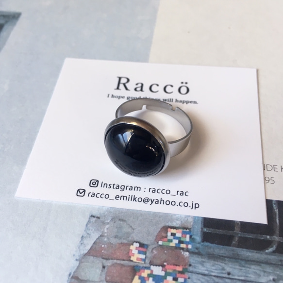 onyx ring 天然石 オニキス14mm ステンレスリング サイズフリー 2枚目の画像