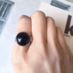 onyx ring 天然石 オニキス14mm ステンレスリング サイズフリー 3枚目の画像