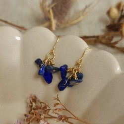 天然石】押し花ミラー刺繍のピアス ラピスラズリとマザーオブパール
