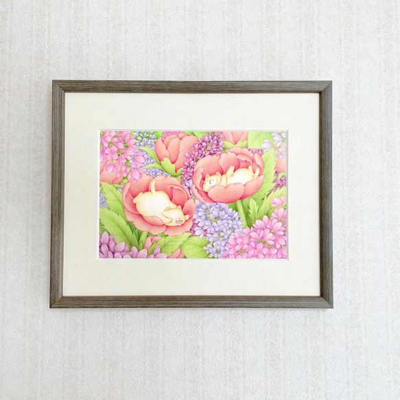 【複製原画／額装込】お花のベッド 1枚目の画像