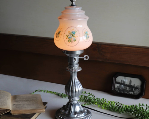 USAヴィンテージミルクガラスブルーローズテーブルライト