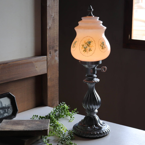 USAヴィンテージミルクガラスブルーローズテーブルライト