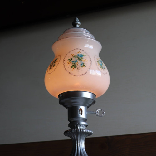 USAヴィンテージミルクガラスブルーローズテーブルライト