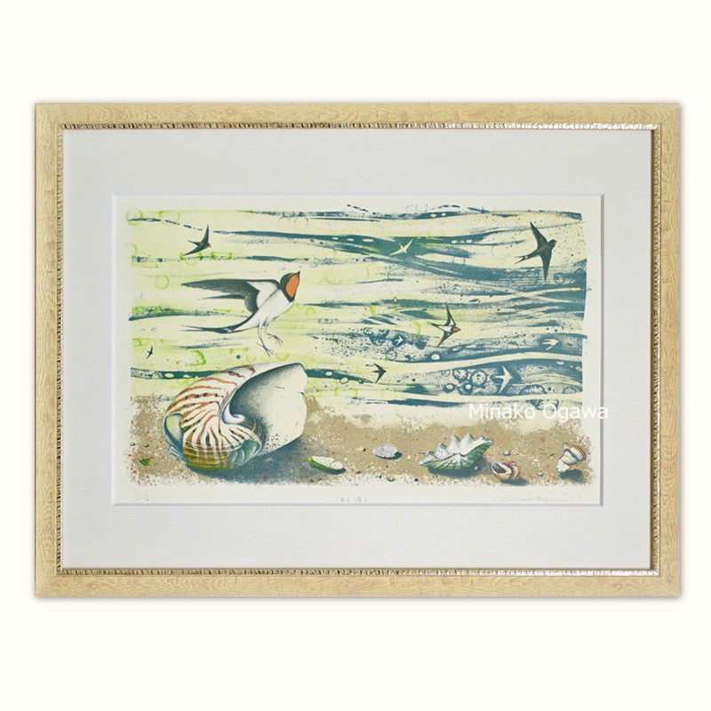 リトグラフ「海を渡る」（額付） 版画 小川美奈子 通販 13032820