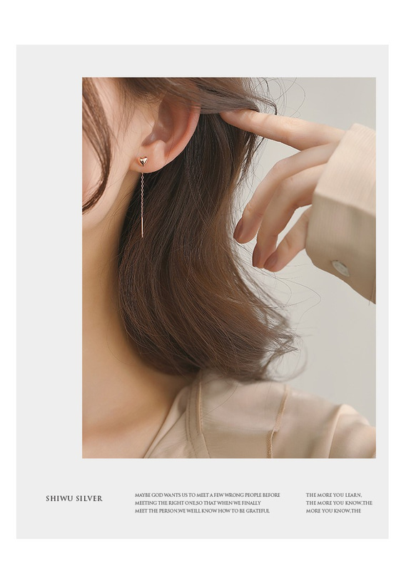 韓国ファッション　ピンクゴールドのハートチェーンピアス　アクセサリー 138 4枚目の画像