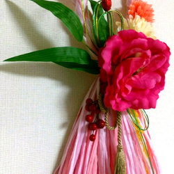 残り福セール♡『花しめ縄(ピンク①)』お正月飾りお正月リース 3枚目の画像
