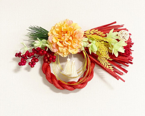 花しめ縄（朱）】お正月飾りお正月リースしめ飾り しめ縄・しめ飾り Le