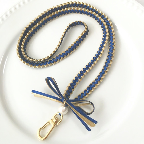 再販×37♡リボンレイのネックストラップ（ネイビー×ゴールド） ネック