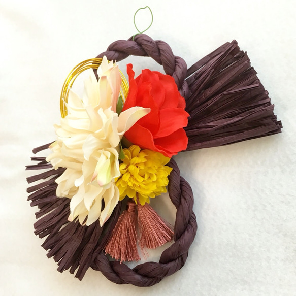 ダリアの花しめ縄（紫）  お正月飾りお正月リース 3枚目の画像