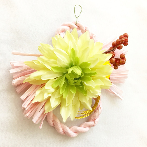 ダリアの花しめ縄（桃）  お正月飾りお正月リース 3枚目の画像