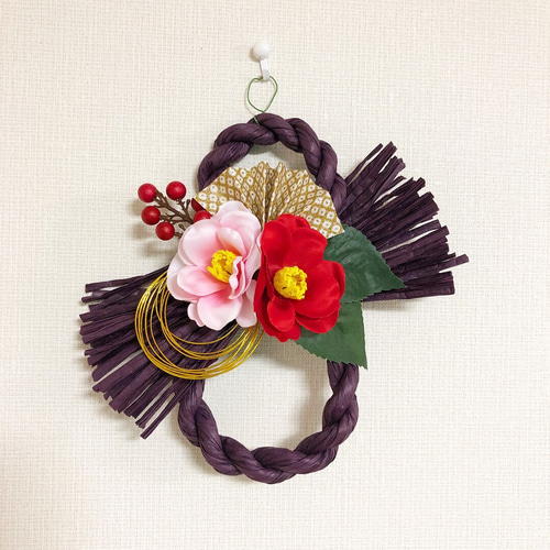 寒椿の花しめ縄（弐） お正月飾りお正月リース しめ縄・しめ飾り Le